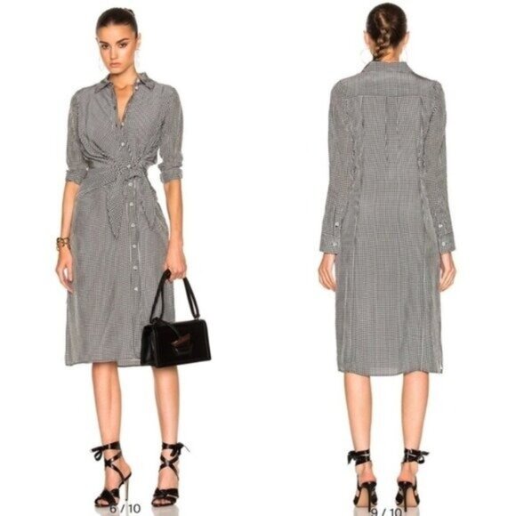 Altuzarra Yuma Gingham Check Shirtdress 36 4 Black White Front Tie - Picture 1 of 15